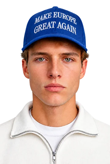 Model wearing the Make Europe Great Again cap